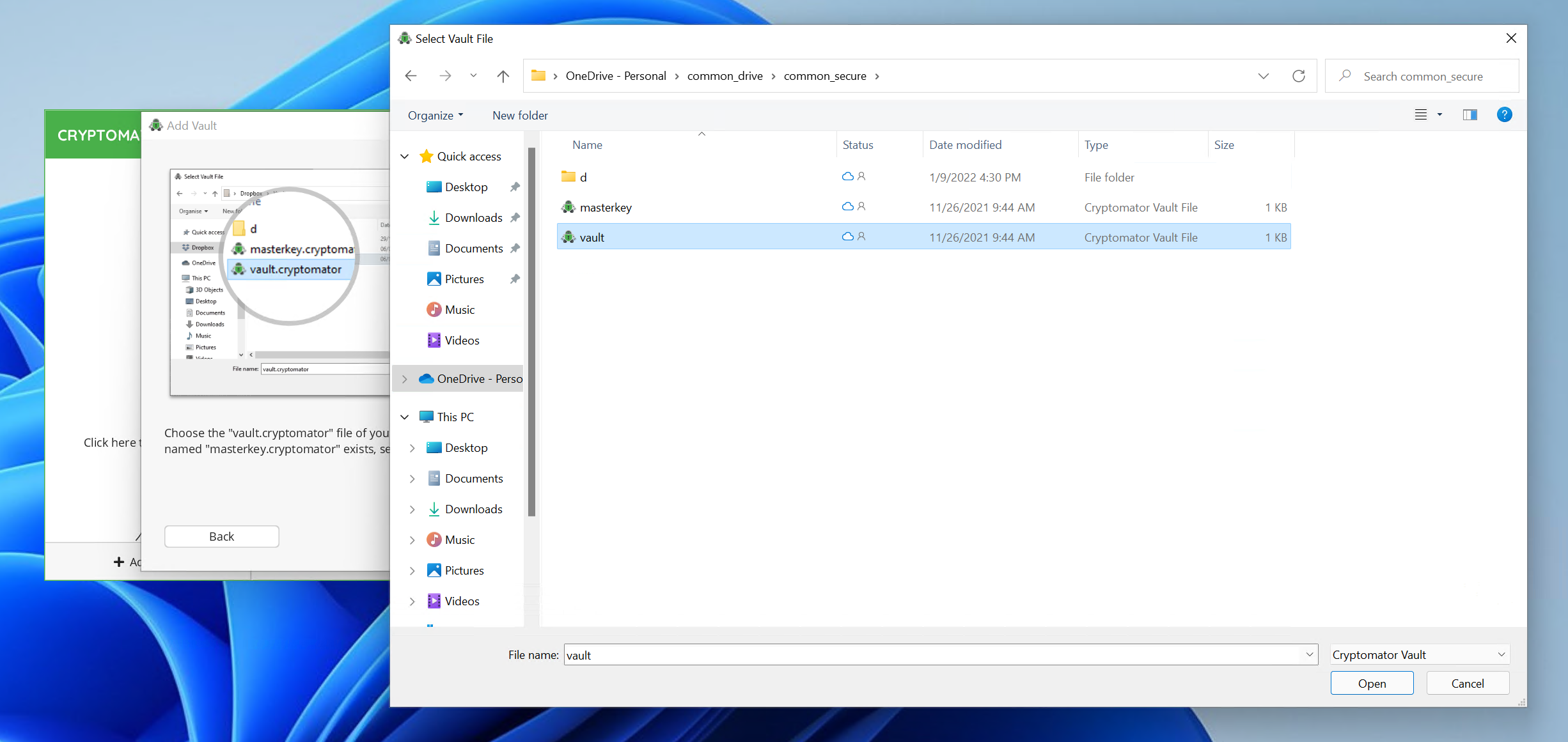 Cryptomator Choose Vault File