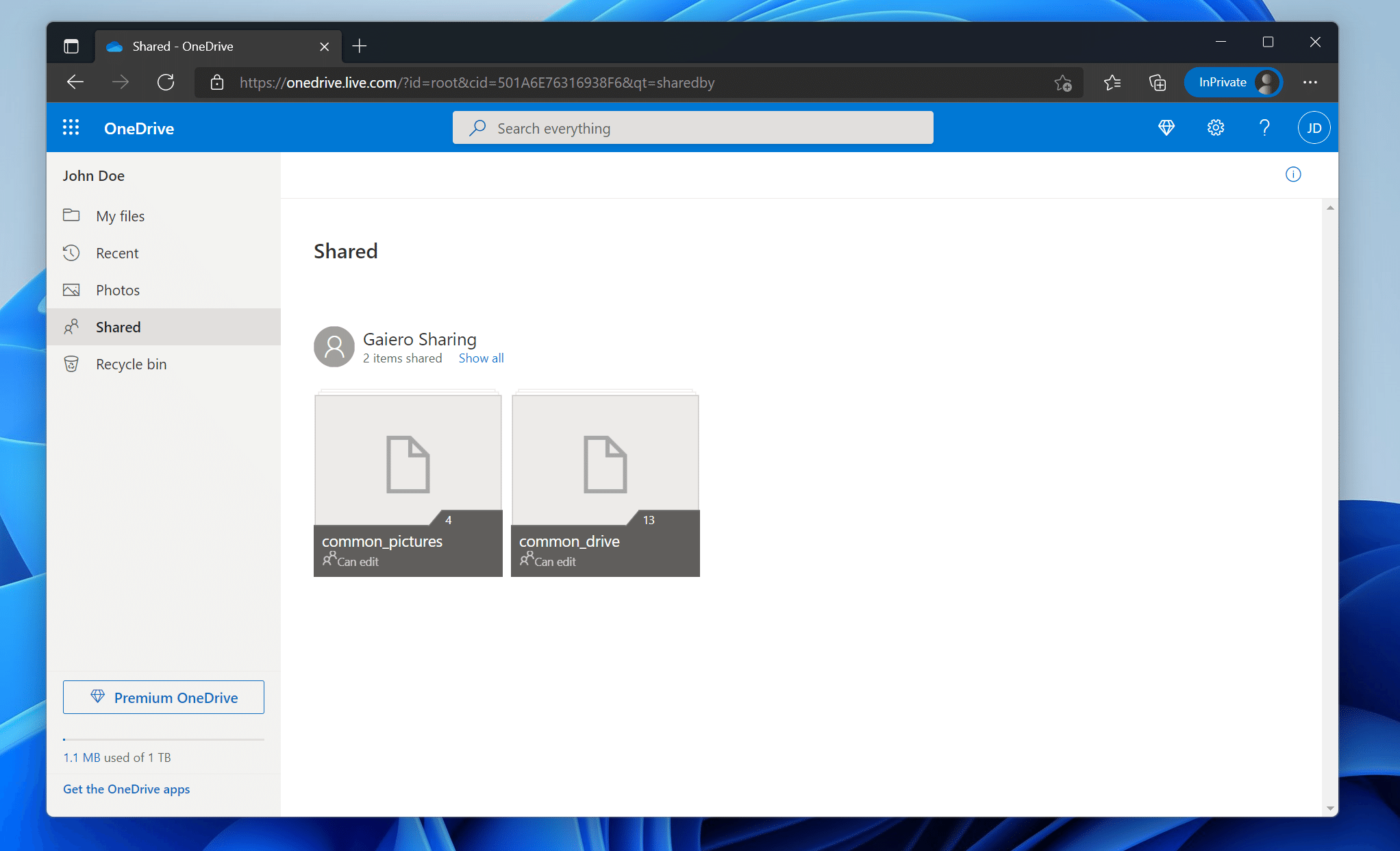 OneDrive Shared Screen